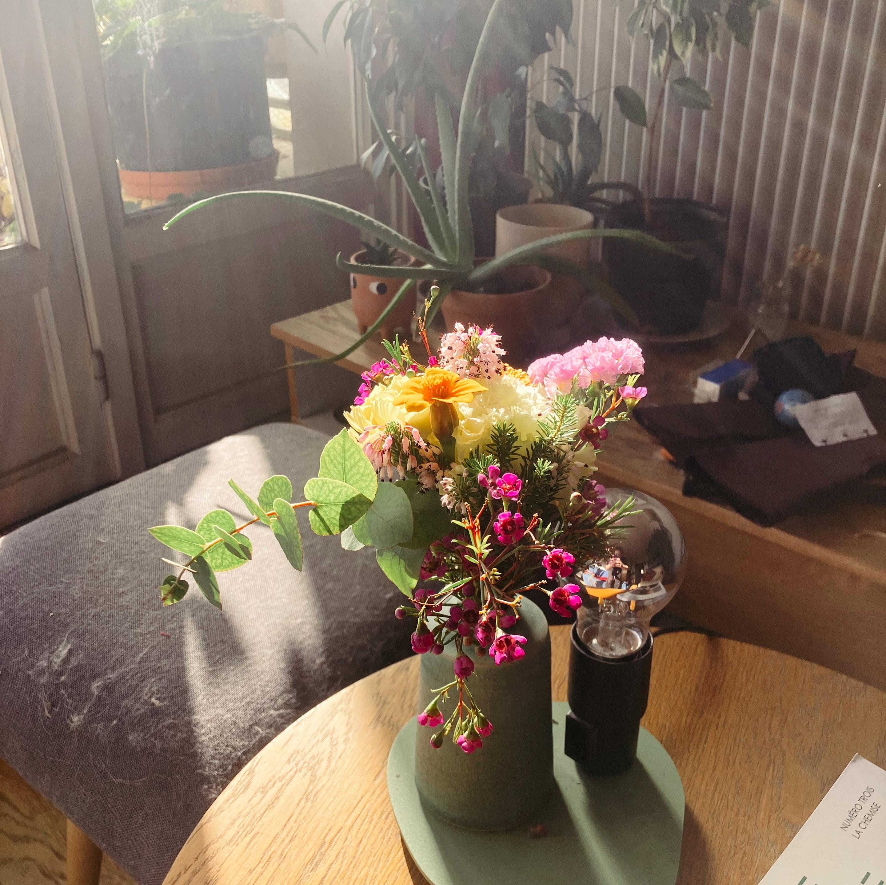 Photo d’un bouquet de fleurs illuminé par la chaleur douce du soleil.